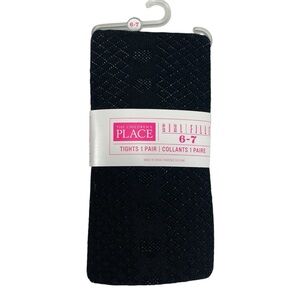 The Children’s Place Girls Black Diamond & Heart Tights Size 6-7 NWT